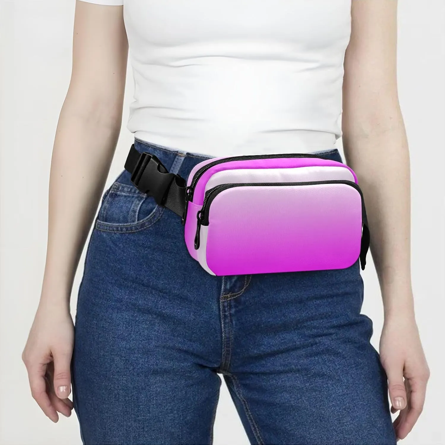 Fanny Pack for Women Men with Zipper Bright Purple Fashion Waist Pack, Small Cross Body bags for Running,Hiking,Cycling,Travel 20805-1