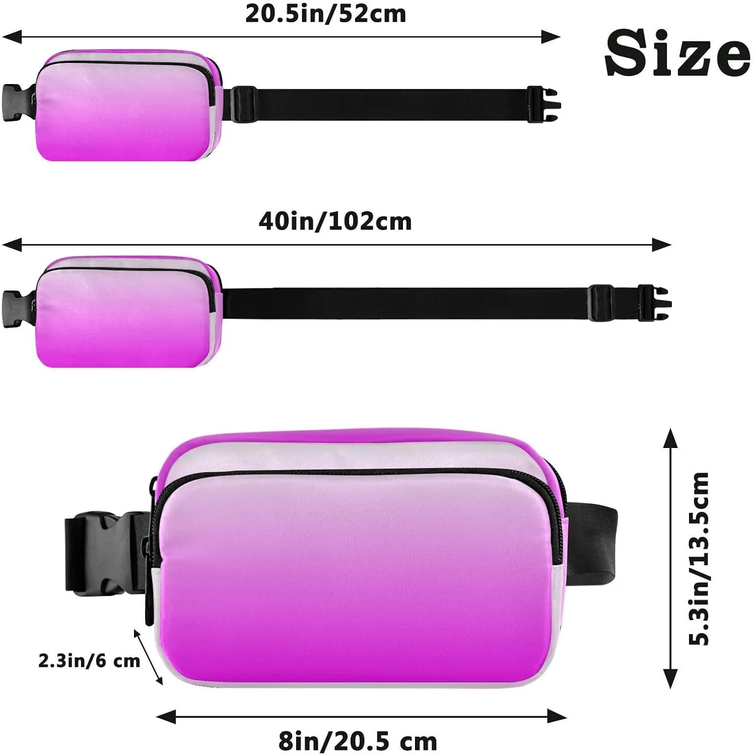 Fanny Pack for Women Men with Zipper Bright Purple Fashion Waist Pack, Small Cross Body bags for Running,Hiking,Cycling,Travel 20805-1