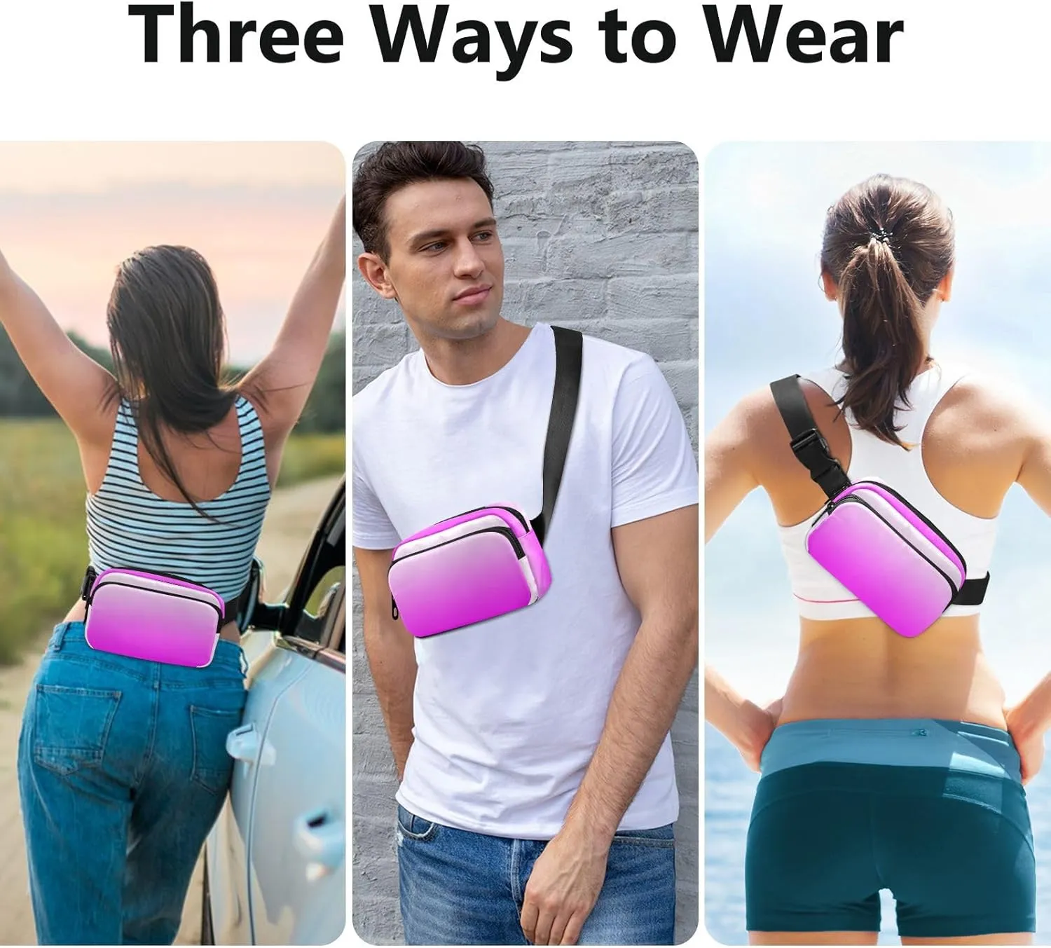 Fanny Pack for Women Men with Zipper Bright Purple Fashion Waist Pack, Small Cross Body bags for Running,Hiking,Cycling,Travel 20805-1