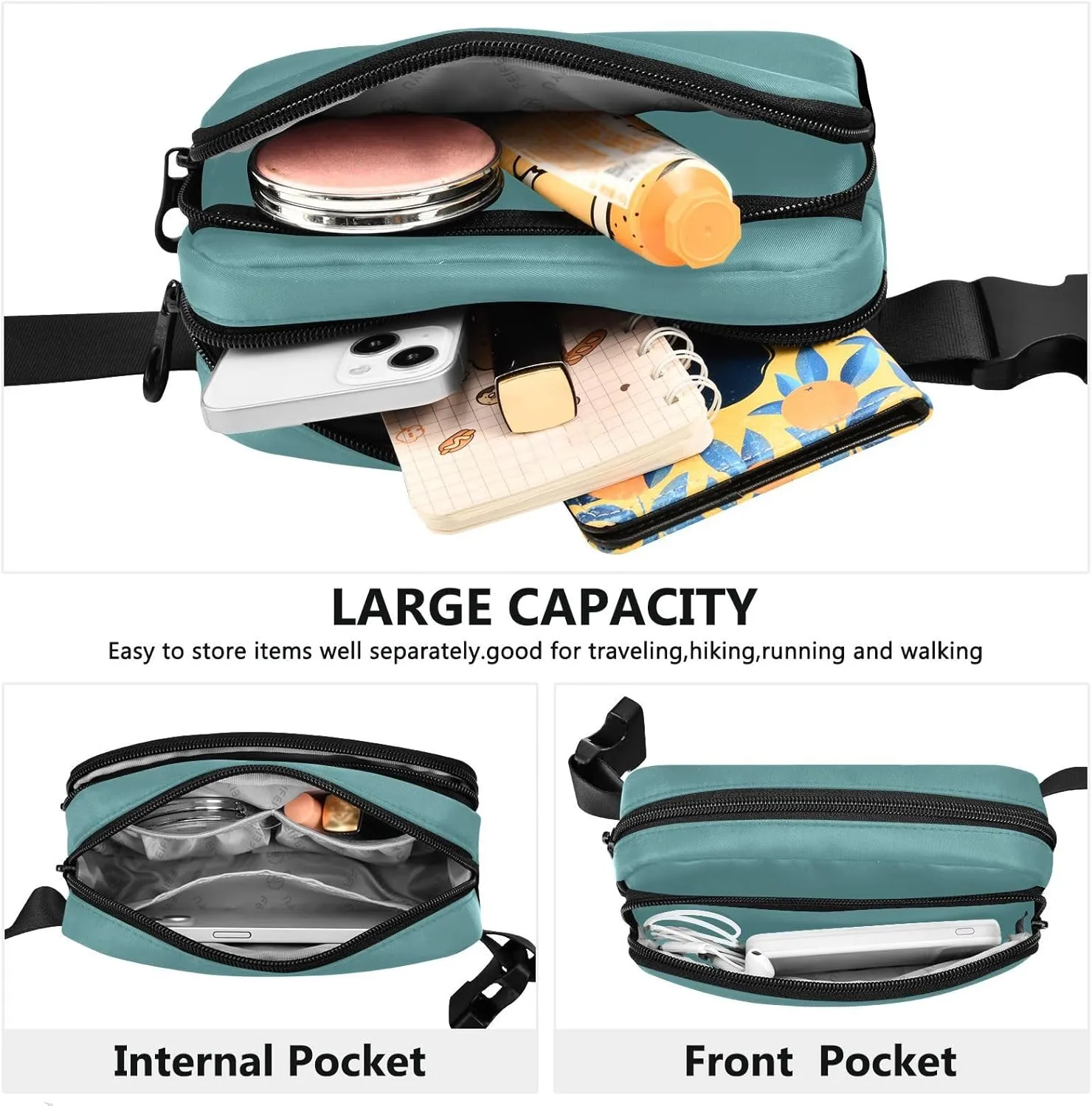 Fanny Pack for Women Men with Zipper Cadetblue Fashion Waist Pack, Small Cross Body bags for Running,Hiking,Cycling,Travel 20849