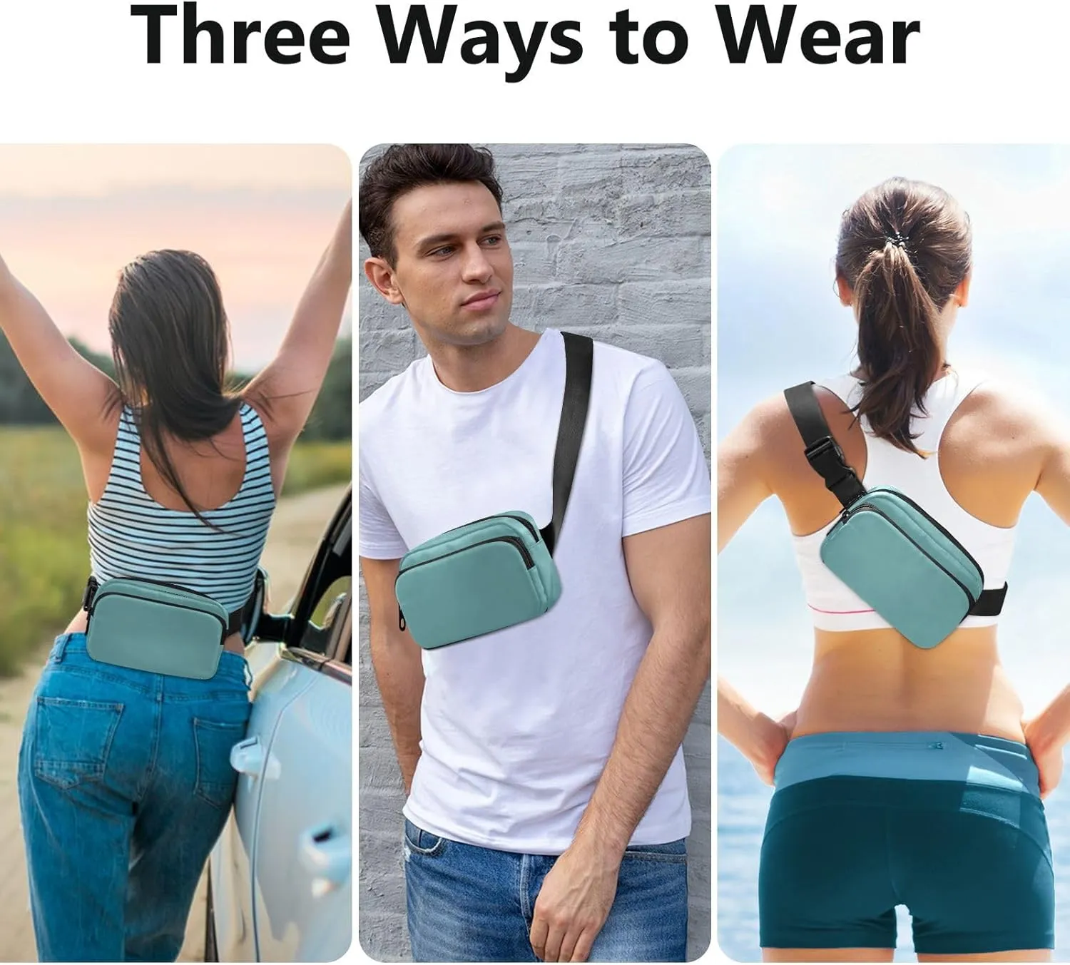 Fanny Pack for Women Men with Zipper Cadetblue Fashion Waist Pack, Small Cross Body bags for Running,Hiking,Cycling,Travel 20849