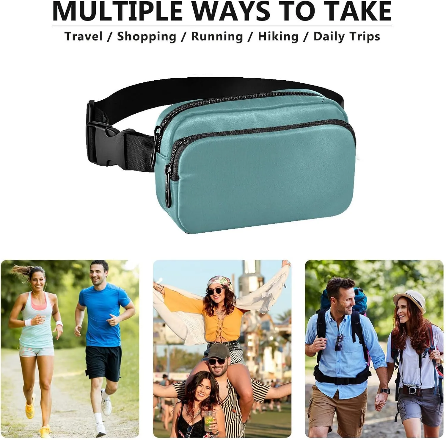 Fanny Pack for Women Men with Zipper Cadetblue Fashion Waist Pack, Small Cross Body bags for Running,Hiking,Cycling,Travel 20849