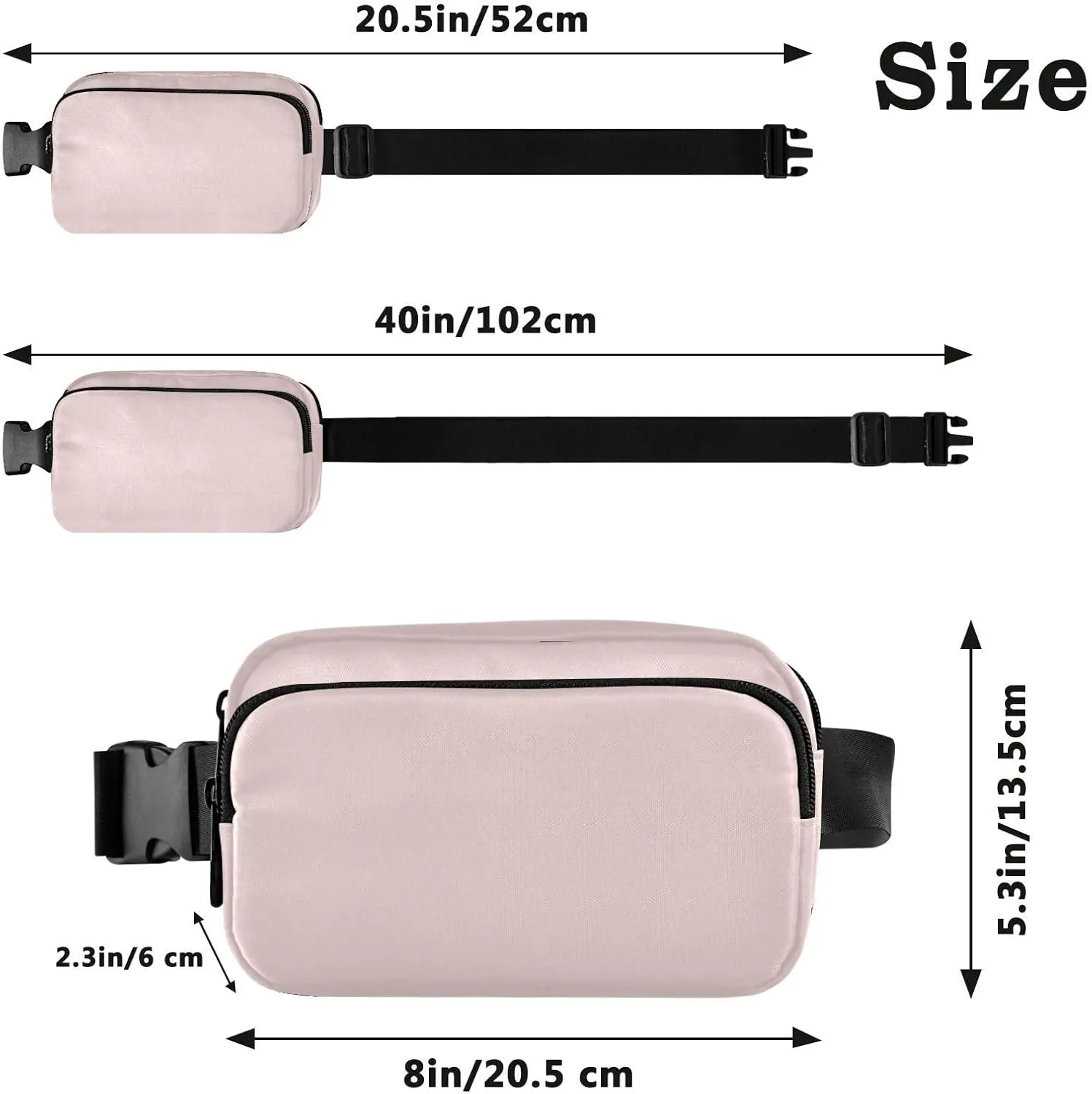 Fanny Pack for Women Men with Zipper Misty Rose Fashion Waist Pack, Small Cross Body bags for Running,Hiking,Cycling,Travel 20818