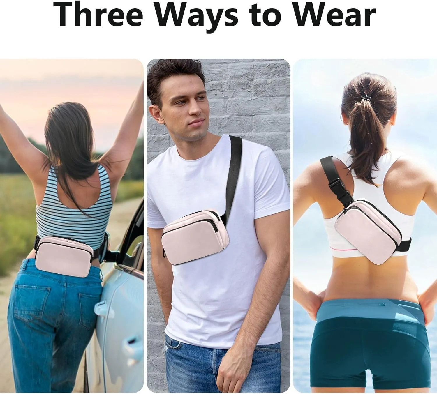 Fanny Pack for Women Men with Zipper Misty Rose Fashion Waist Pack, Small Cross Body bags for Running,Hiking,Cycling,Travel 20818
