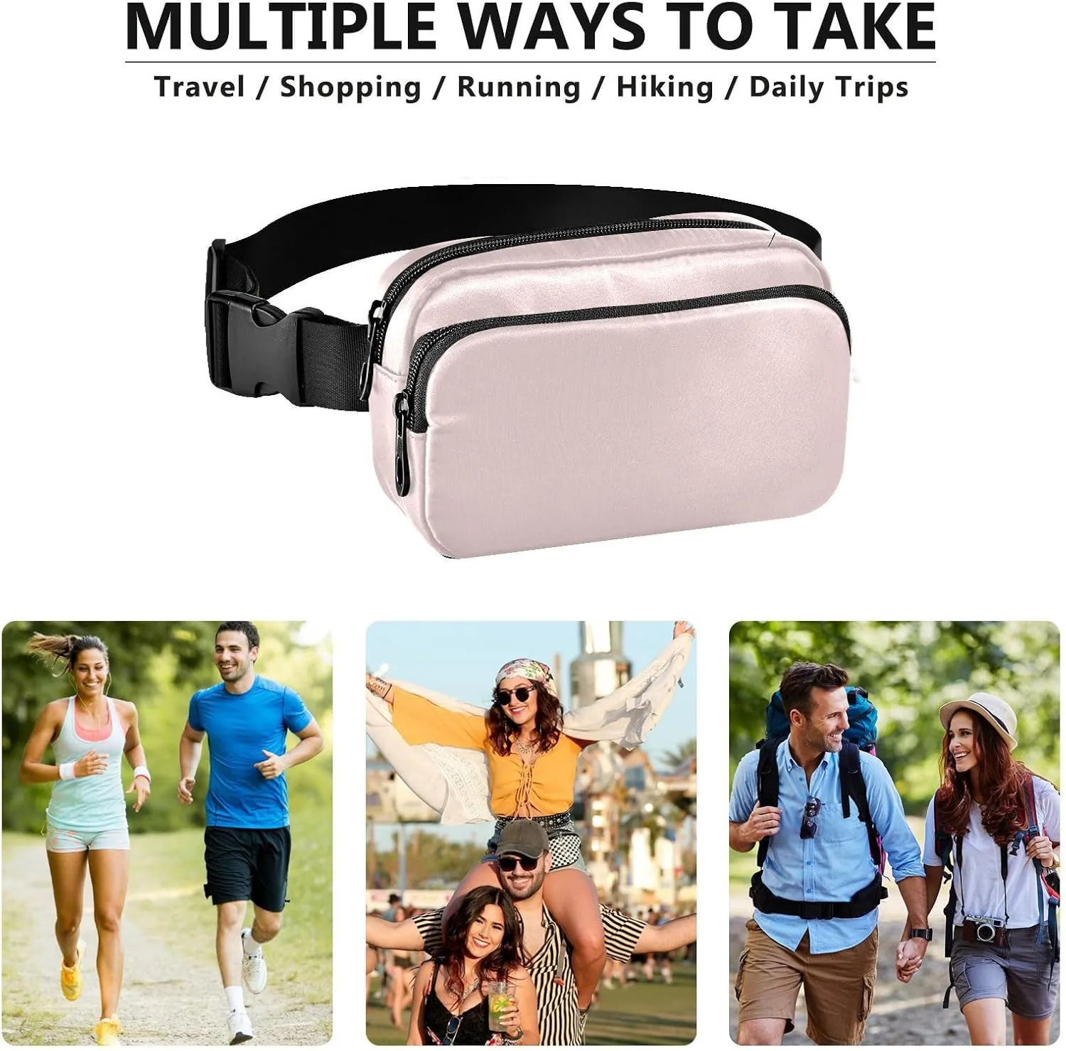 Fanny Pack for Women Men with Zipper Misty Rose Fashion Waist Pack, Small Cross Body bags for Running,Hiking,Cycling,Travel 20818