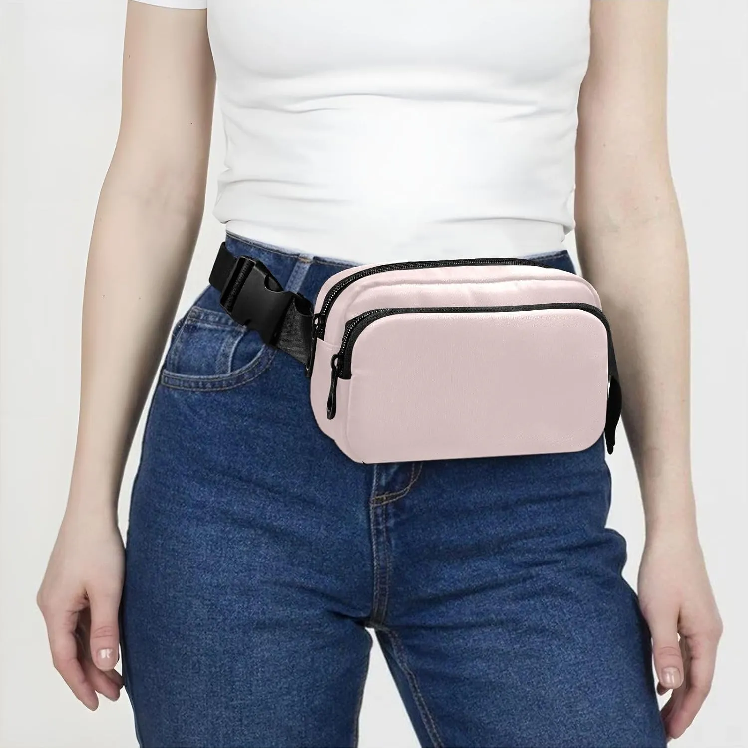 Fanny Pack for Women Men with Zipper Misty Rose Fashion Waist Pack, Small Cross Body bags for Running,Hiking,Cycling,Travel 20818