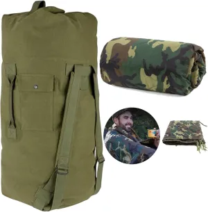 Farm Blue Bundle Military Duffle Bag and Military Camping Blanket