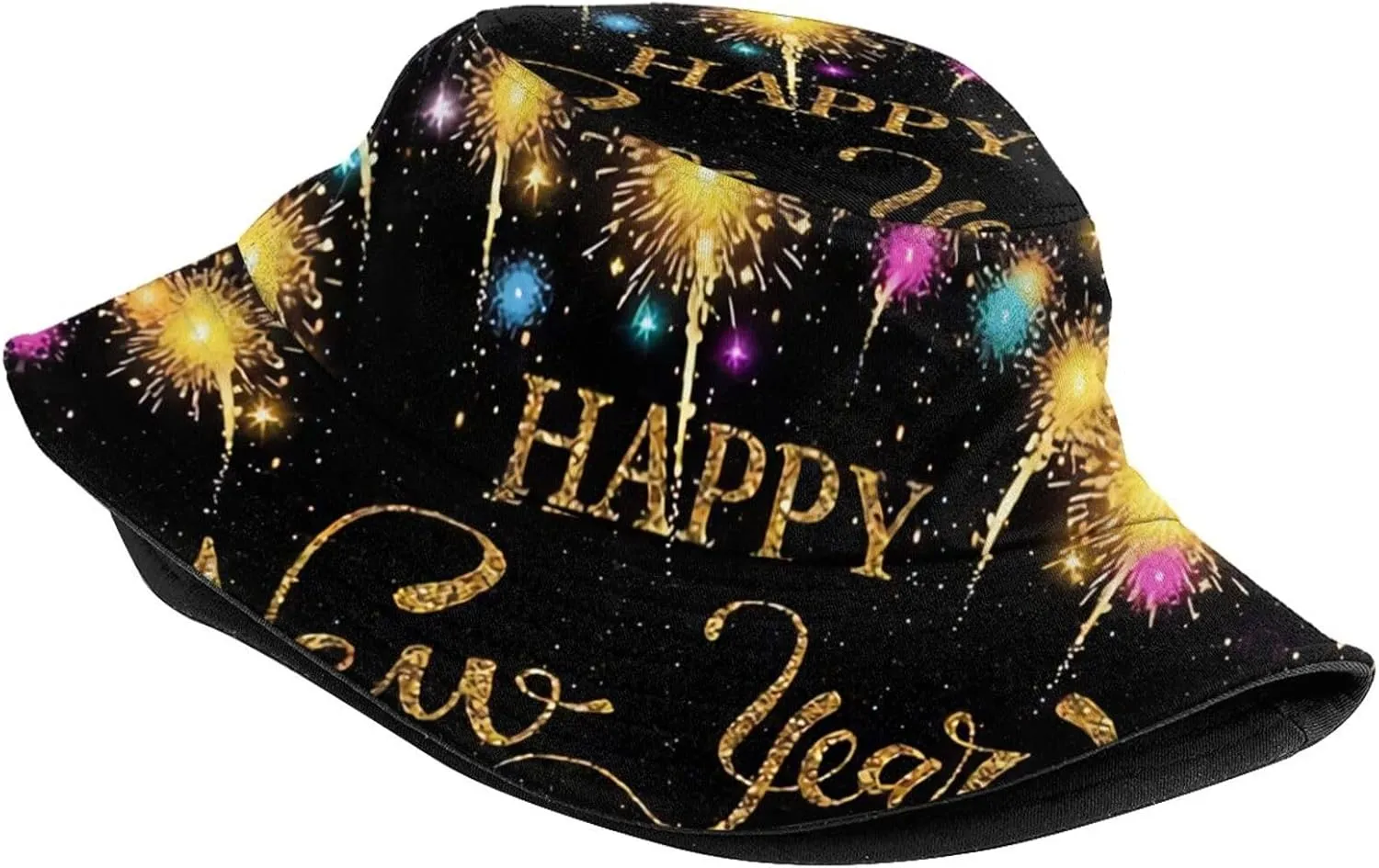 Fashion Happy New Year Bucket Hat for Men and Women Packable Sun Cap Happy New Years Xmas Fisherman Hat