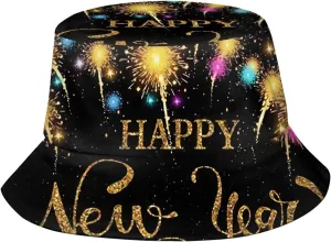 Fashion Happy New Year Bucket Hat for Men and Women Packable Sun Cap Happy New Years Xmas Fisherman Hat