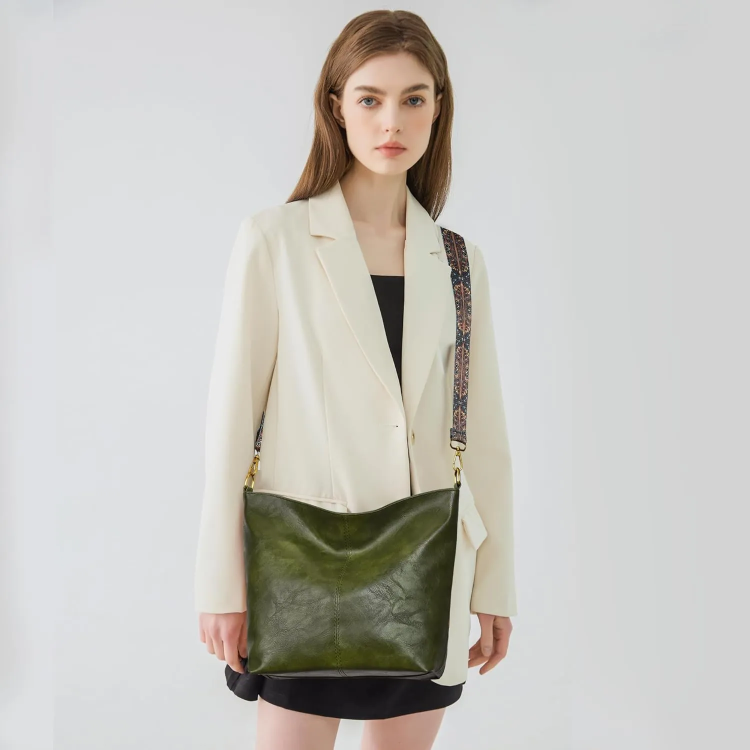 Fashion Hobo Bags for Women Vegan Leather Crossbody Bag with Guitar Strap Shoulder Purses and Handbags
