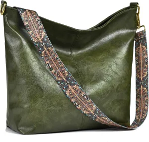 Fashion Hobo Bags for Women Vegan Leather Crossbody Bag with Guitar Strap Shoulder Purses and Handbags