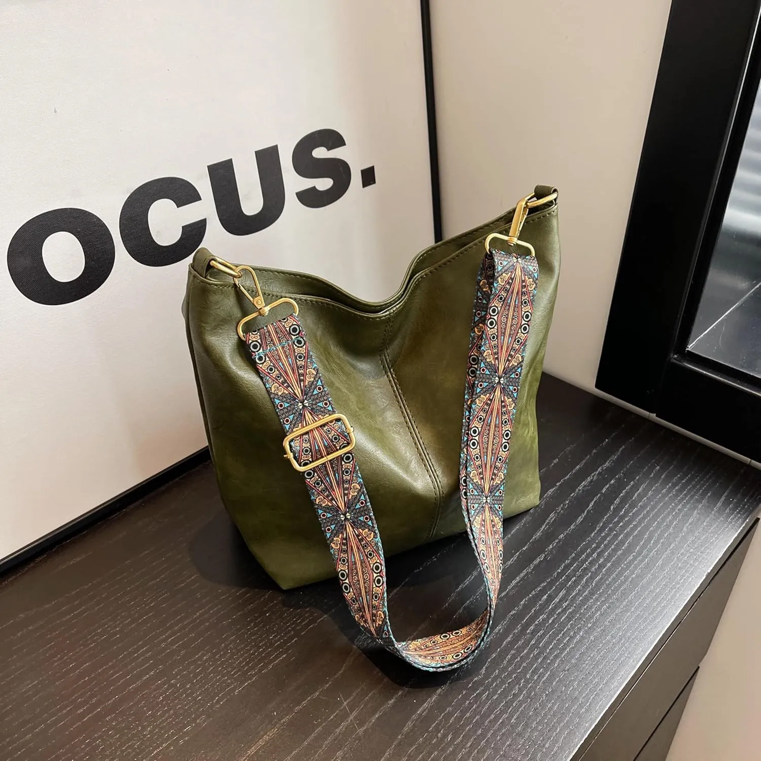 Fashion Hobo Bags for Women Vegan Leather Crossbody Bag with Guitar Strap Shoulder Purses and Handbags