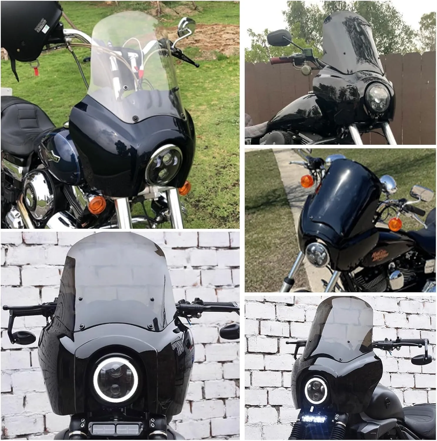 FATECIM Headlight Fairing with 15'' Blackout Windshield Windscreen for Harley Dyna T-Sport FXDXT FXD FXDC FXDB FXDL FXDLS