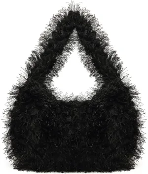 Faux Fur Fluffy Hobo Bag Furry Handbag Purse Y2K Fuzzy Tote Bag,Trendy Cute Plush Purse for Women