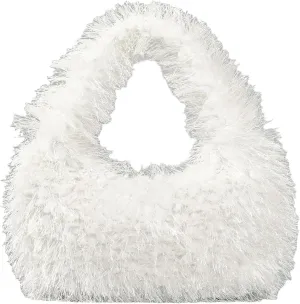 Faux Fur Fluffy Hobo Bag Furry Handbag Purse Y2K Fuzzy Tote Bag,Trendy Cute Plush Purse for Women