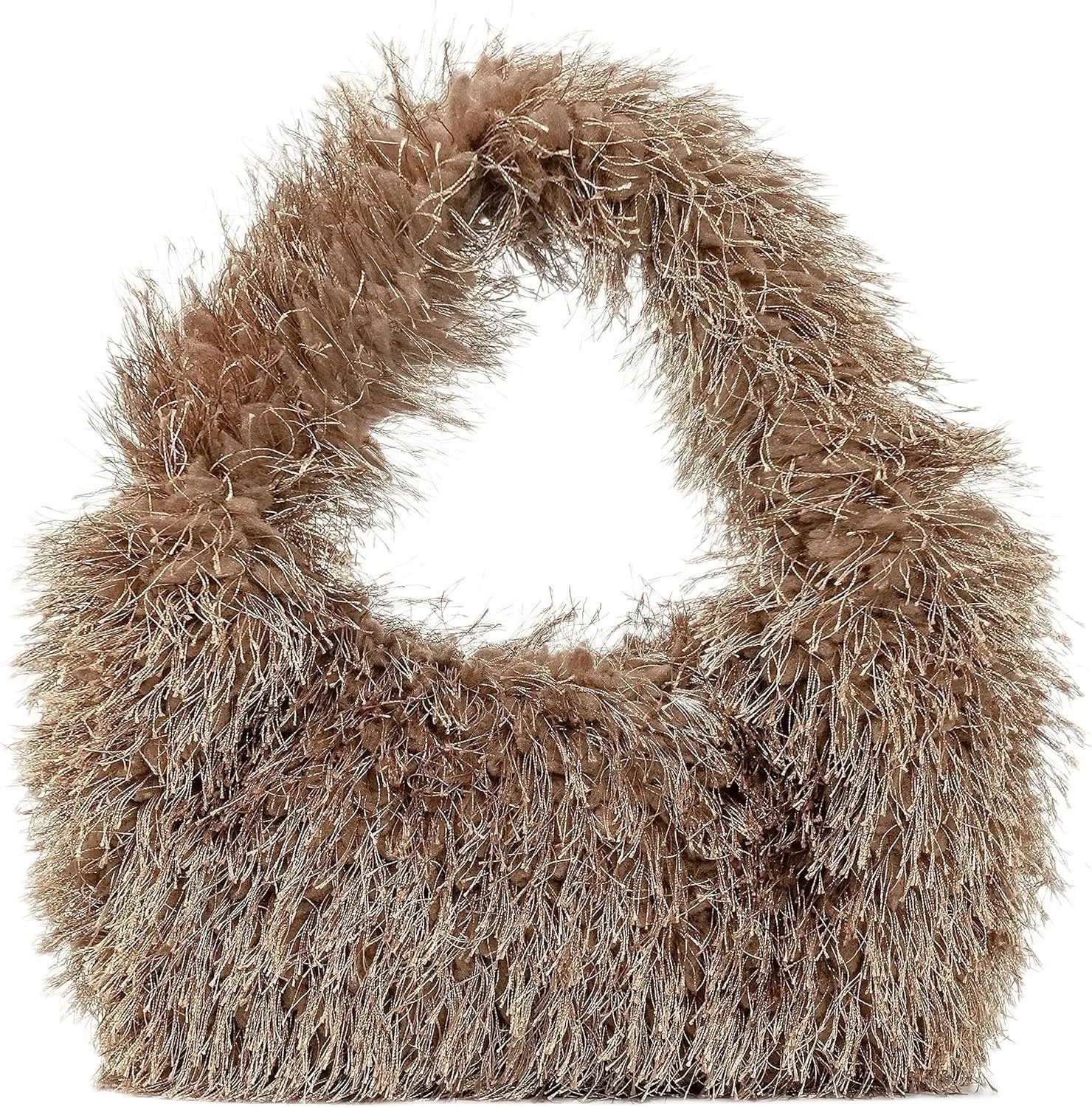 Faux Fur Fluffy Hobo Bag Furry Handbag Purse Y2K Fuzzy Tote Bag,Trendy Cute Plush Purse for Women