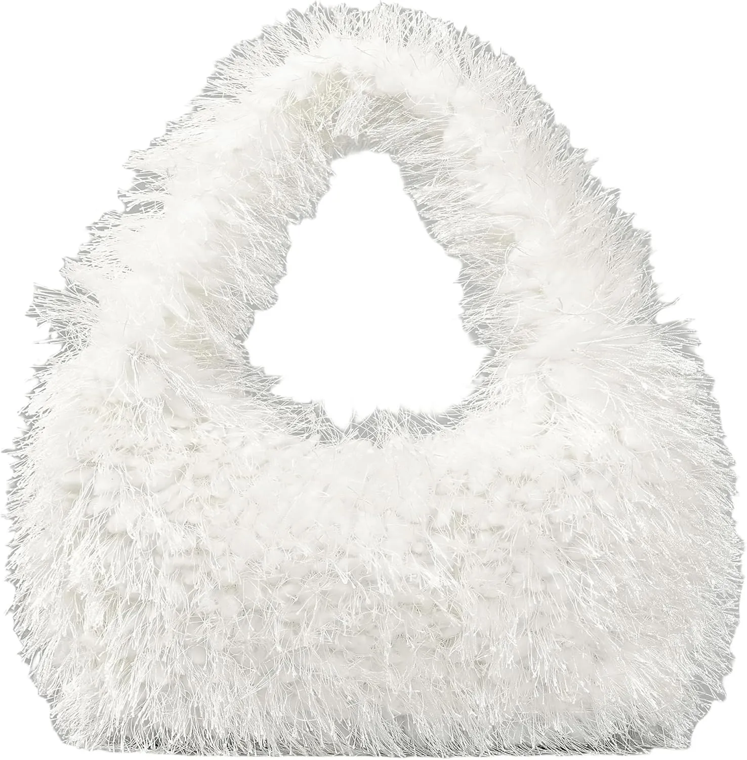 Faux Fur Fluffy Hobo Bag Furry Handbag Purse Y2K Fuzzy Tote Bag,Trendy Cute Plush Purse for Women