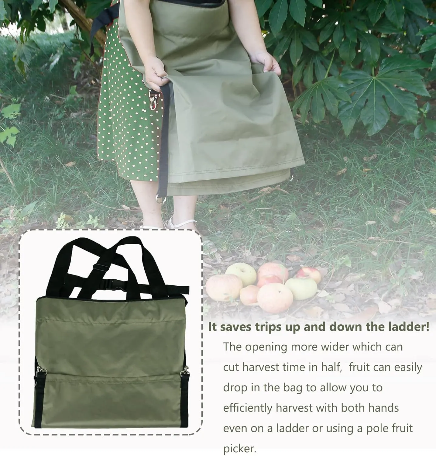 FCOUIID Harvest Apple Picking Bag - Waterproof 600D Fruit Storage Apron Pouch for Outdoor Orchard, Farm, Garden, Heavy Duty
