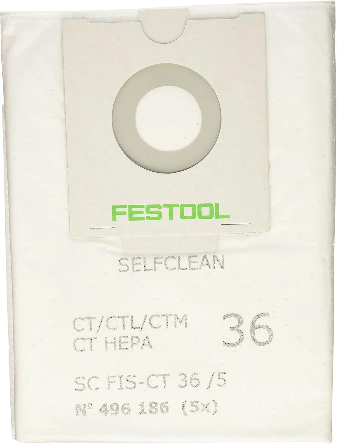 Festool 496186 SELFCLEAN Filter Bag for CT 36, Quantity 5