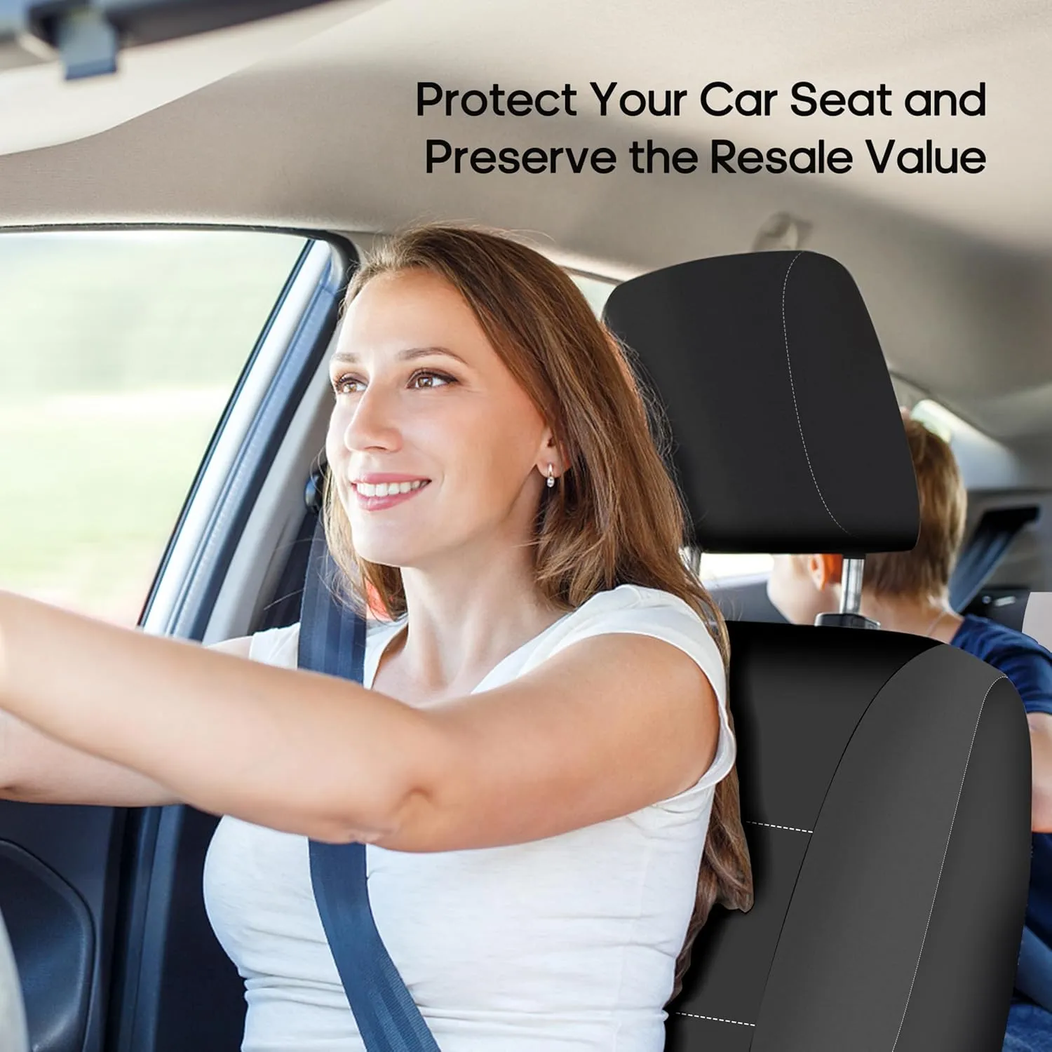 FH Group Car Seat Covers Three-Row 7 Seater Neoprene Waterproof Car Full Set Seat Covers, Airbag Ready and Split - Fit Most Car, Truck, SUV, & Van (Solid Black)