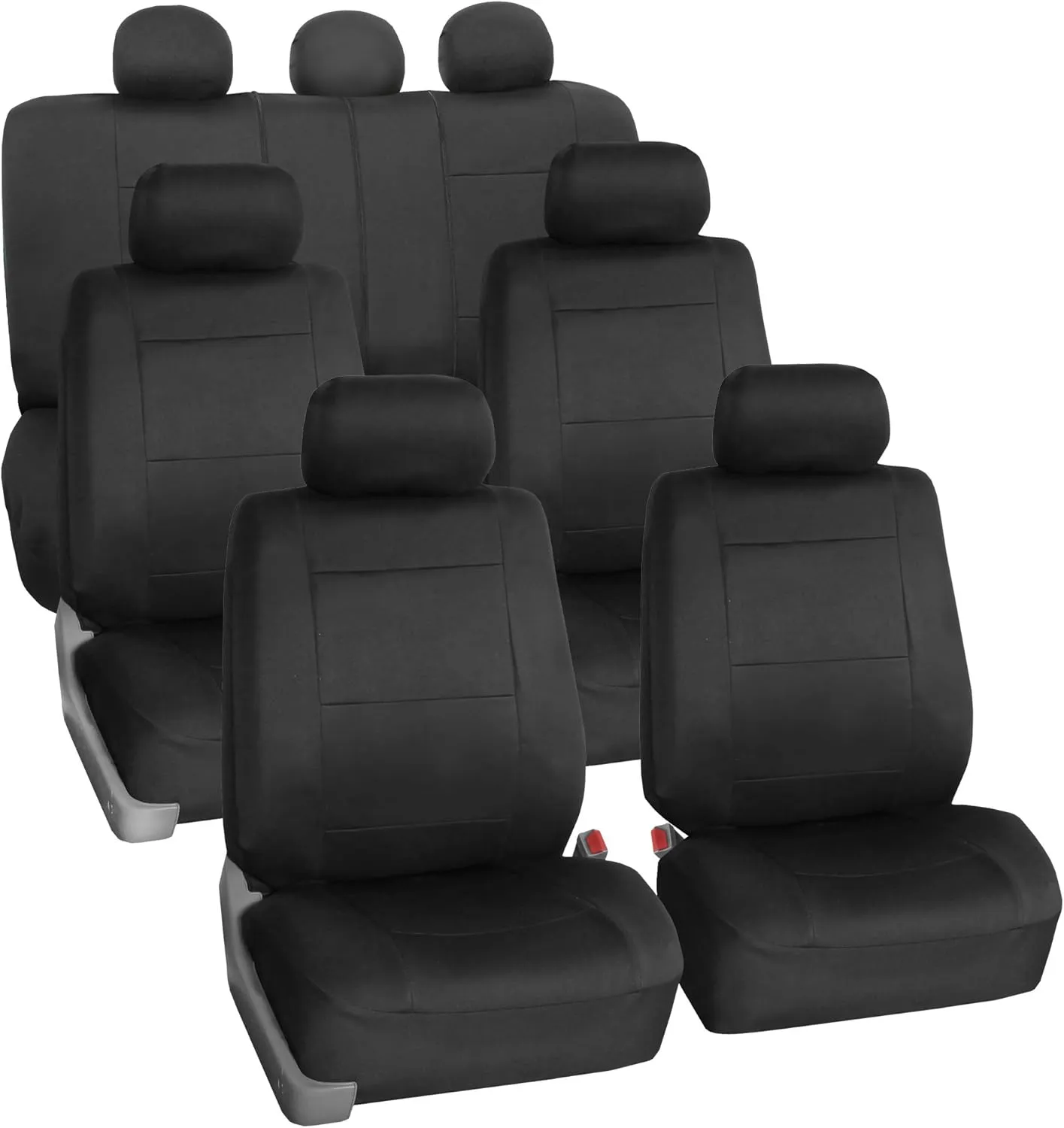FH Group Car Seat Covers Three-Row 7 Seater Neoprene Waterproof Car Full Set Seat Covers, Airbag Ready and Split - Fit Most Car, Truck, SUV, & Van (Solid Black)