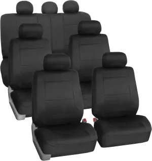 FH Group Car Seat Covers Three-Row 7 Seater Neoprene Waterproof Car Full Set Seat Covers, Airbag Ready and Split - Fit Most Car, Truck, SUV, & Van (Solid Black)
