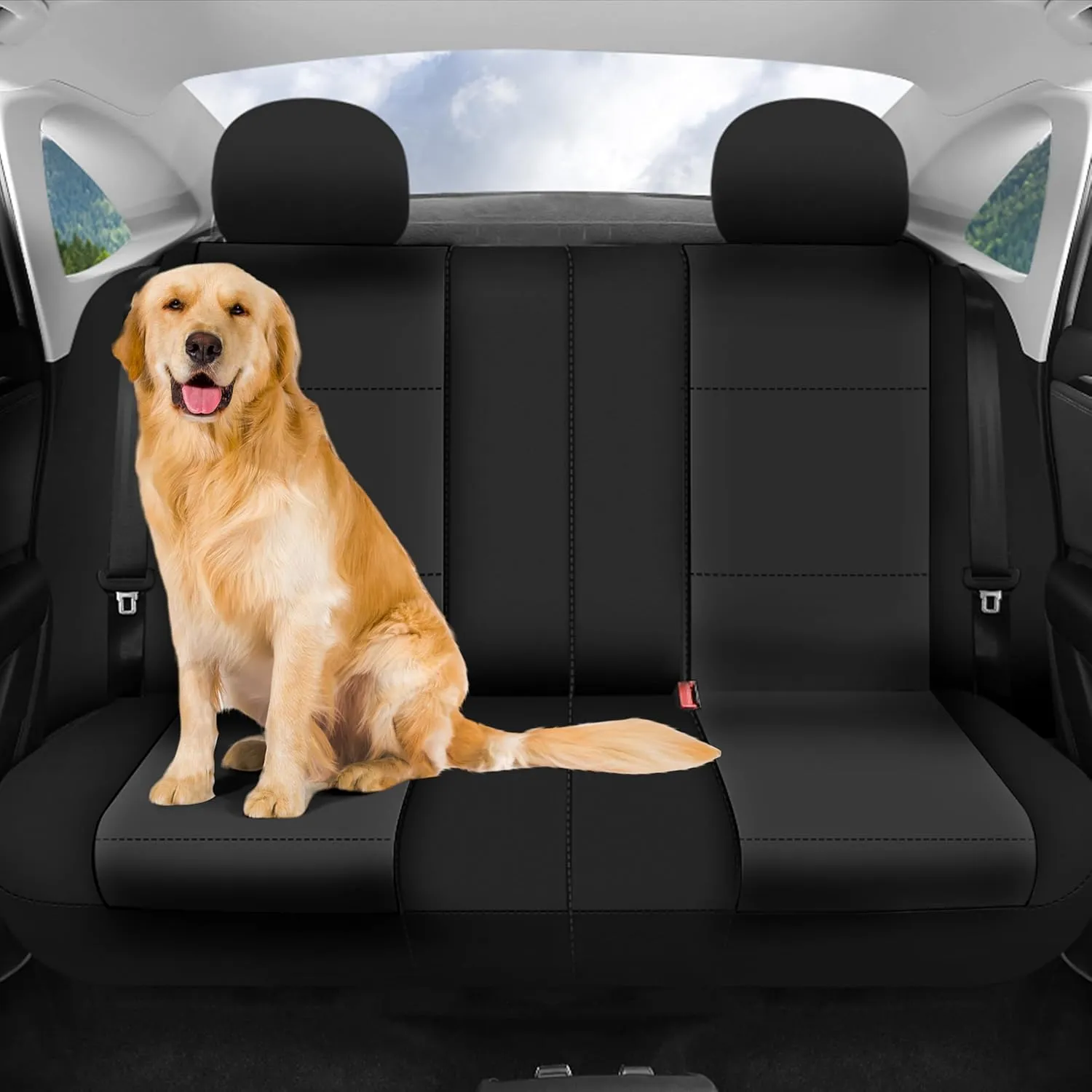 FH Group Car Seat Covers Three-Row 7 Seater Neoprene Waterproof Car Full Set Seat Covers, Airbag Ready and Split - Fit Most Car, Truck, SUV, & Van (Solid Black)