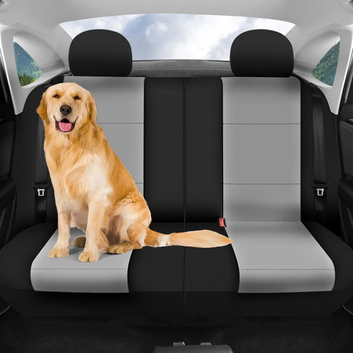 FH Group Car Seat Covers Three-Row 7 Seater Neoprene Waterproof Car Full Set Seat Covers, Airbag Ready and Split - Fit Most Car, Truck, SUV, or Van (Gray/Black)