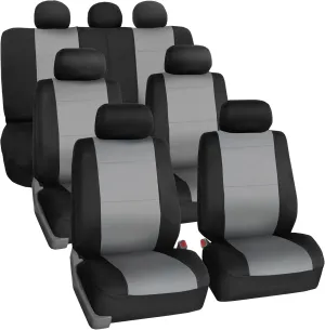 FH Group Car Seat Covers Three-Row 7 Seater Neoprene Waterproof Car Full Set Seat Covers, Airbag Ready and Split - Fit Most Car, Truck, SUV, or Van (Gray/Black)