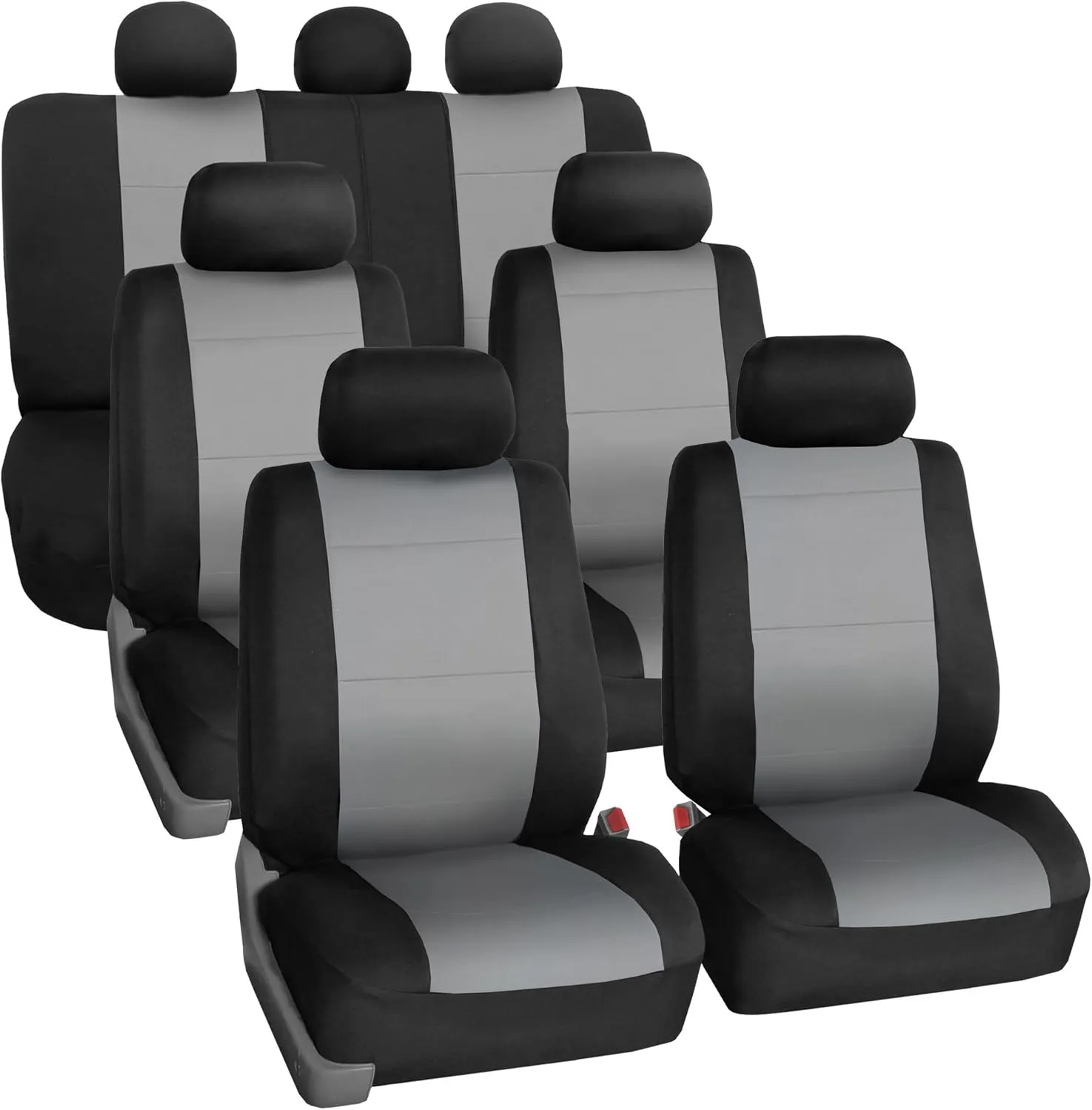 FH Group Car Seat Covers Three-Row 7 Seater Neoprene Waterproof Car Full Set Seat Covers, Airbag Ready and Split - Fit Most Car, Truck, SUV, or Van (Gray/Black)