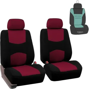 FH Group Pair Set Flat Cloth Car Seat Covers- Universal Fit for Trucks, SUVs, and Vans (Burgundy/Black) FB050102