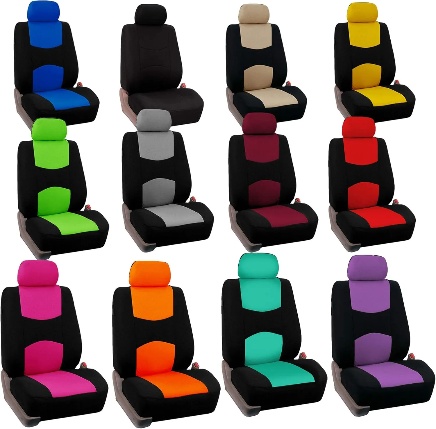 FH Group Pair Set Flat Cloth Car Seat Covers- Universal Fit for Trucks, SUVs, and Vans (Burgundy/Black) FB050102