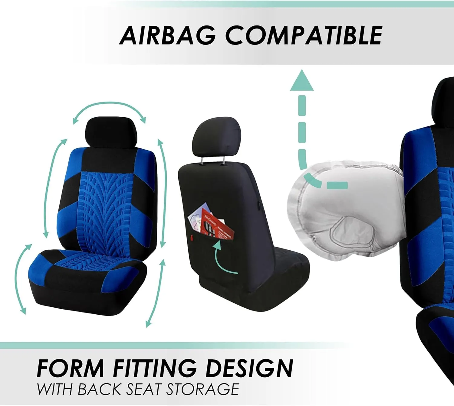 FH Group Three Row Set 7 Seater Blue Travel Master Car Seat Covers, Airbag and Split Rear Car Seat Cover Universal Fit Interior Accessories for Cars Trucks & SUV Automotive Seat Covers