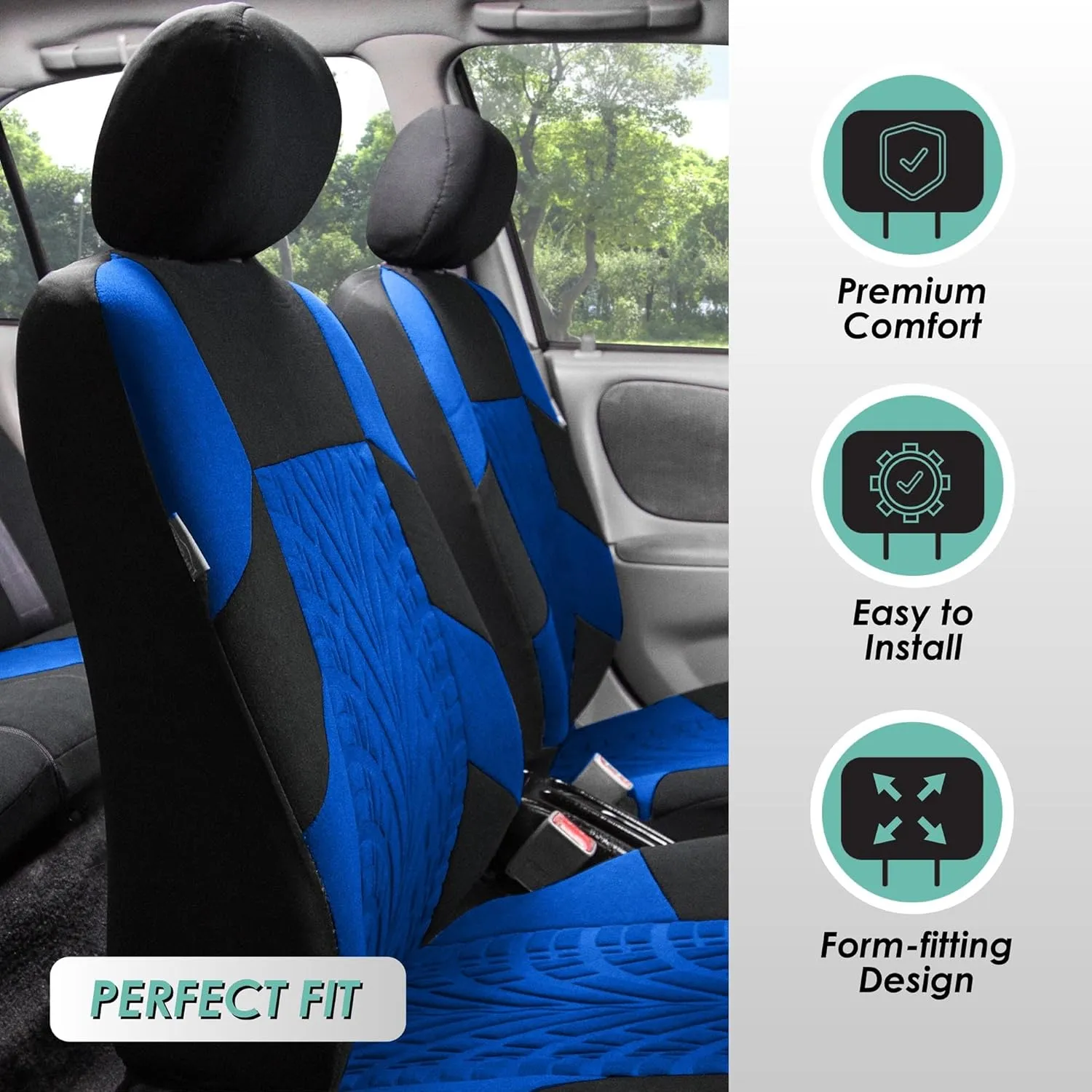 FH Group Three Row Set 7 Seater Blue Travel Master Car Seat Covers, Airbag and Split Rear Car Seat Cover Universal Fit Interior Accessories for Cars Trucks & SUV Automotive Seat Covers