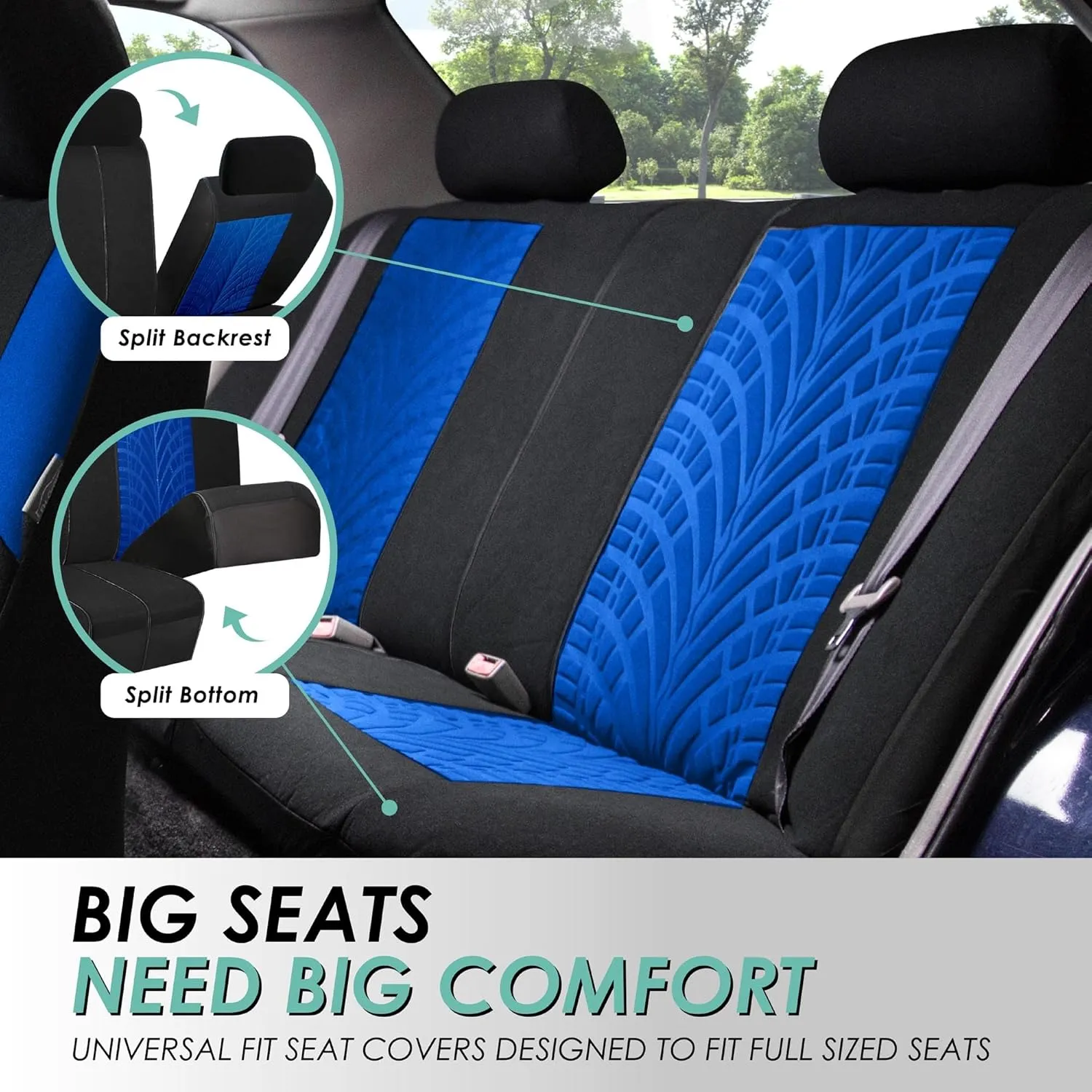 FH Group Three Row Set 7 Seater Blue Travel Master Car Seat Covers, Airbag and Split Rear Car Seat Cover Universal Fit Interior Accessories for Cars Trucks & SUV Automotive Seat Covers