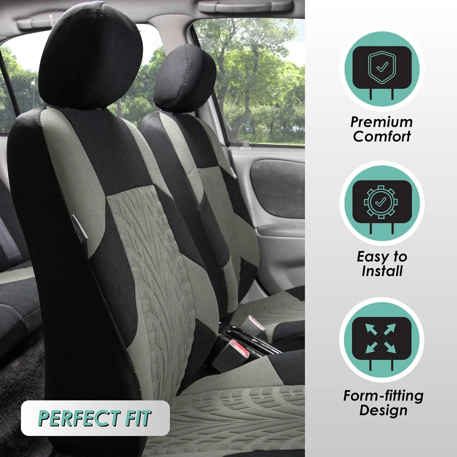 FH Group Three Row Set 7 Seater Gray Travel Master Car Seat Covers, Airbag and Split Rear Car Seat Cover Universal Fit Interior Accessories for Cars Trucks & SUV Automotive Seat Covers