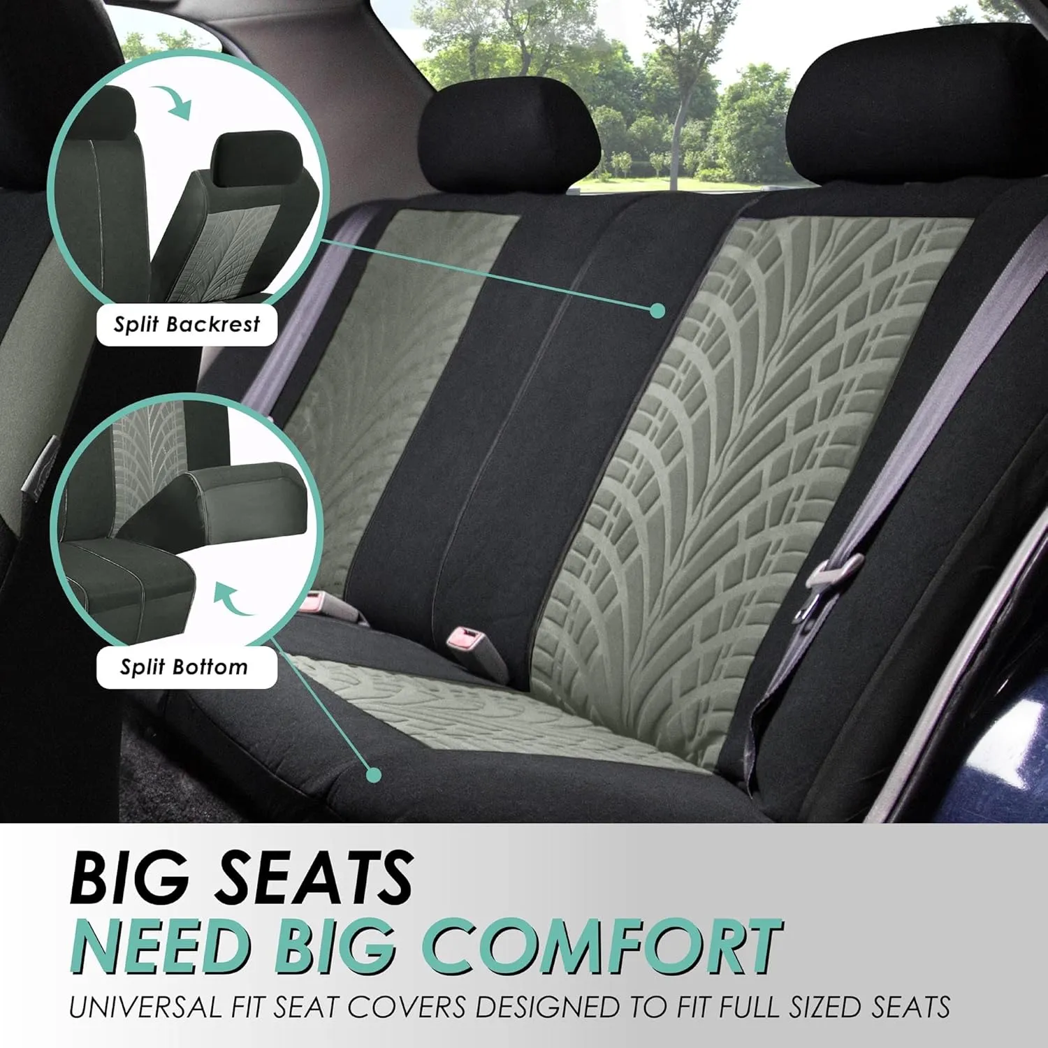 FH Group Three Row Set 7 Seater Gray Travel Master Car Seat Covers, Airbag and Split Rear Car Seat Cover Universal Fit Interior Accessories for Cars Trucks & SUV Automotive Seat Covers