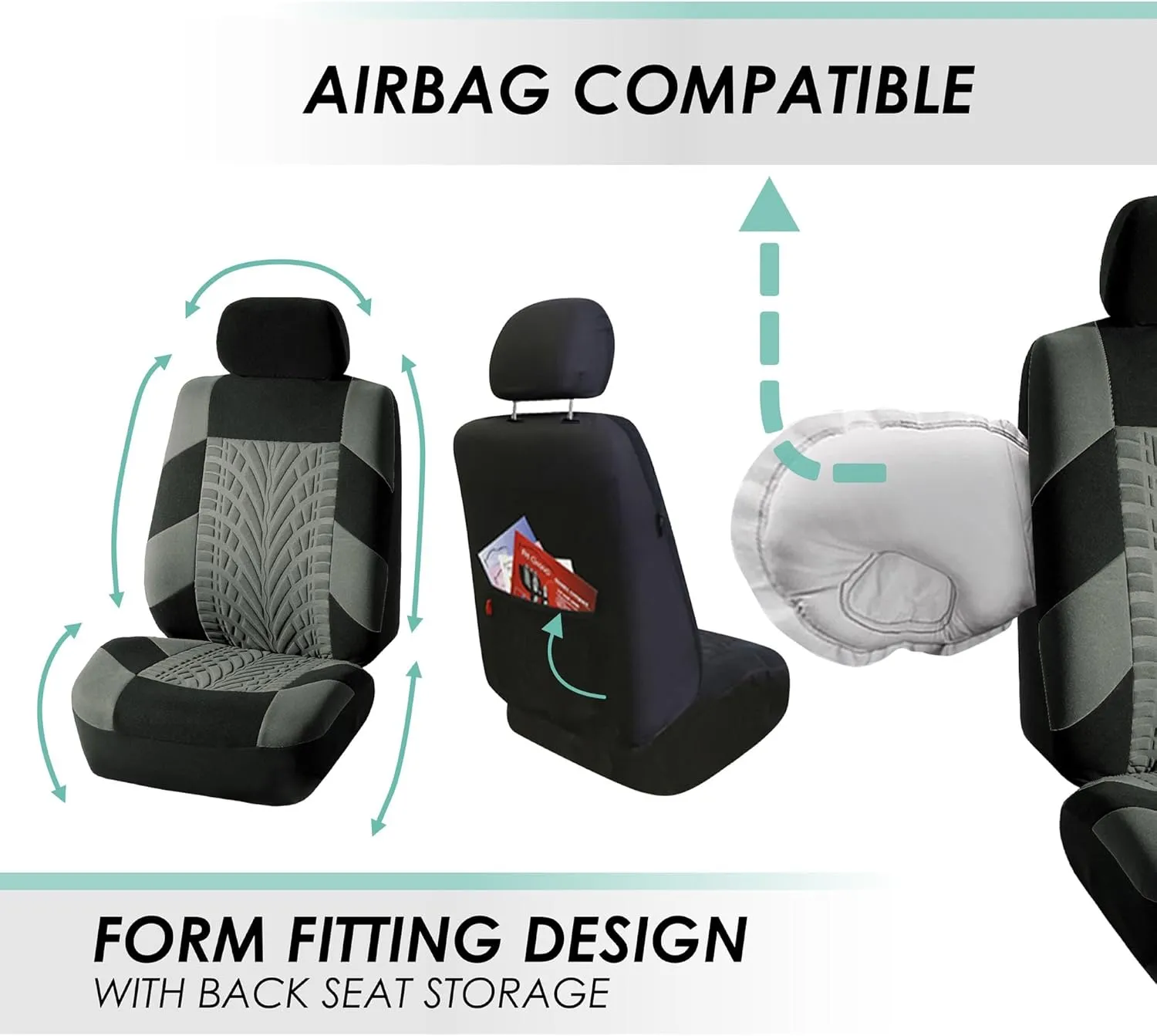 FH Group Three Row Set 7 Seater Gray Travel Master Car Seat Covers, Airbag and Split Rear Car Seat Cover Universal Fit Interior Accessories for Cars Trucks & SUV Automotive Seat Covers