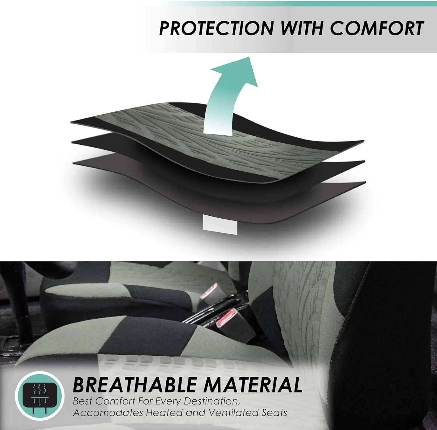 FH Group Three Row Set 7 Seater Gray Travel Master Car Seat Covers, Airbag and Split Rear Car Seat Cover Universal Fit Interior Accessories for Cars Trucks & SUV Automotive Seat Covers