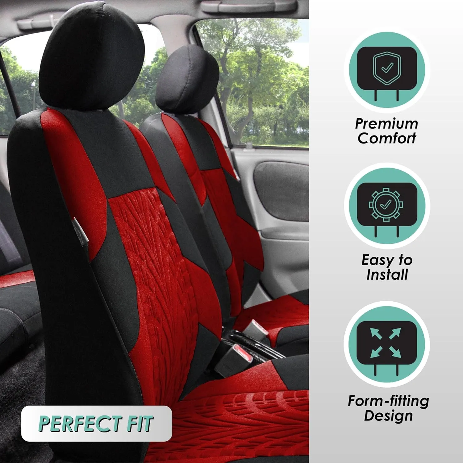 FH Group Three Row Set 7 Seater Red Travel Master Car Seat Covers, Airbag and Split Rear Car Seat Cover Universal Fit Interior Accessories for Cars Trucks & SUV Automotive Seat Covers