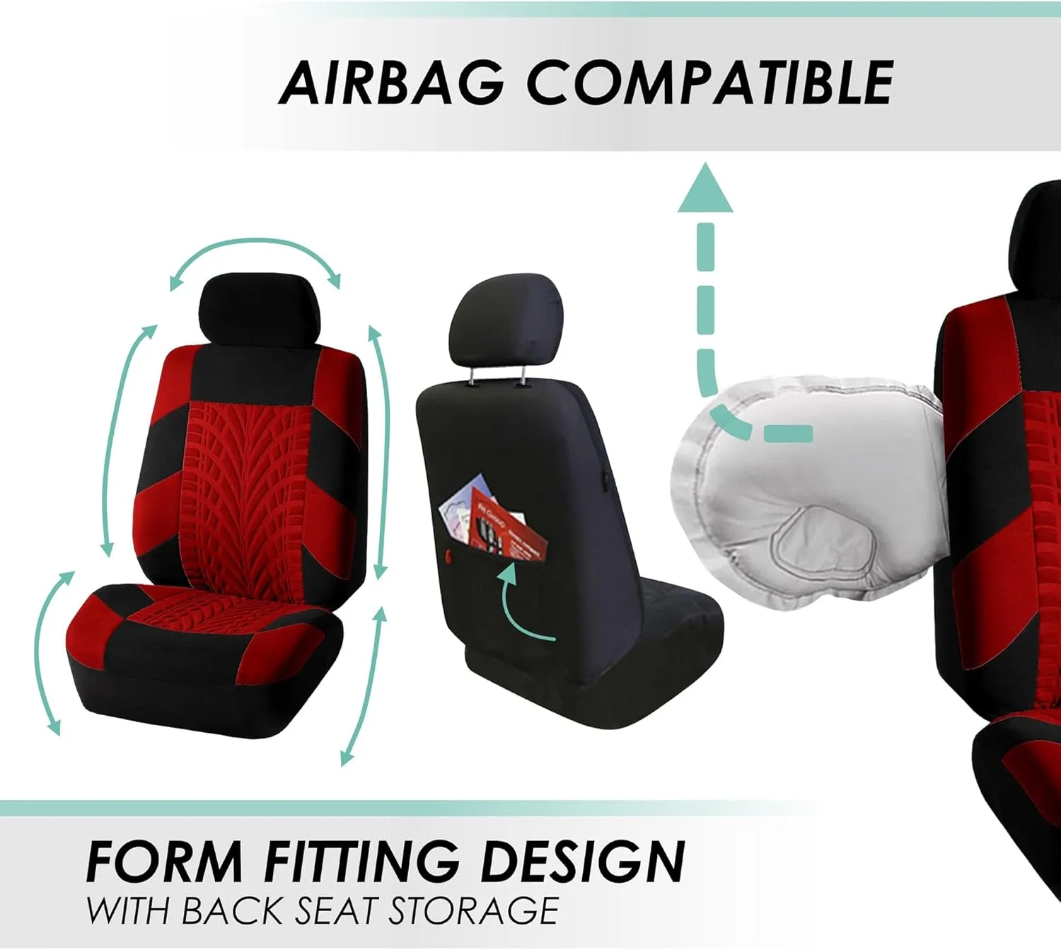 FH Group Three Row Set 7 Seater Red Travel Master Car Seat Covers, Airbag and Split Rear Car Seat Cover Universal Fit Interior Accessories for Cars Trucks & SUV Automotive Seat Covers