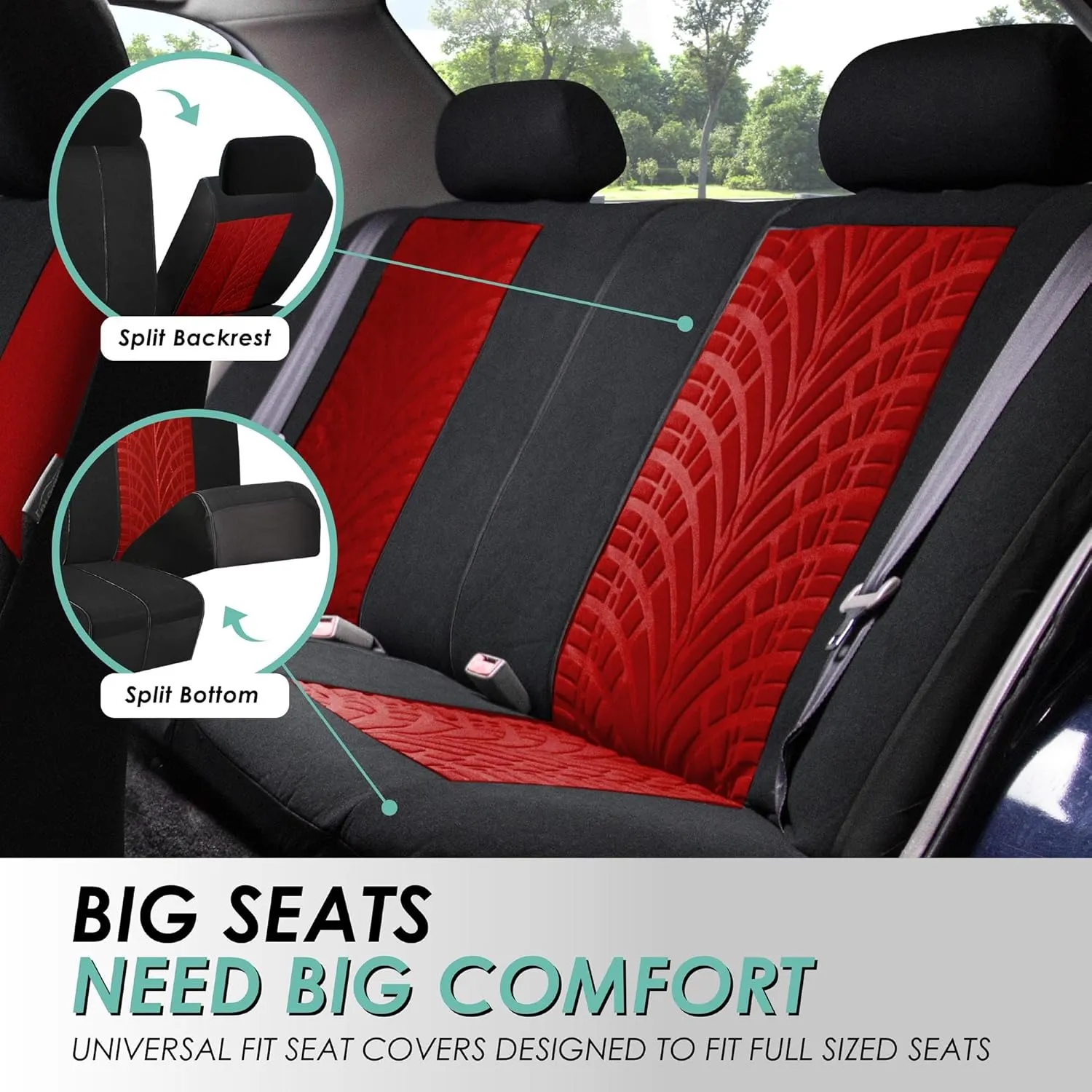 FH Group Three Row Set 7 Seater Red Travel Master Car Seat Covers, Airbag and Split Rear Car Seat Cover Universal Fit Interior Accessories for Cars Trucks & SUV Automotive Seat Covers