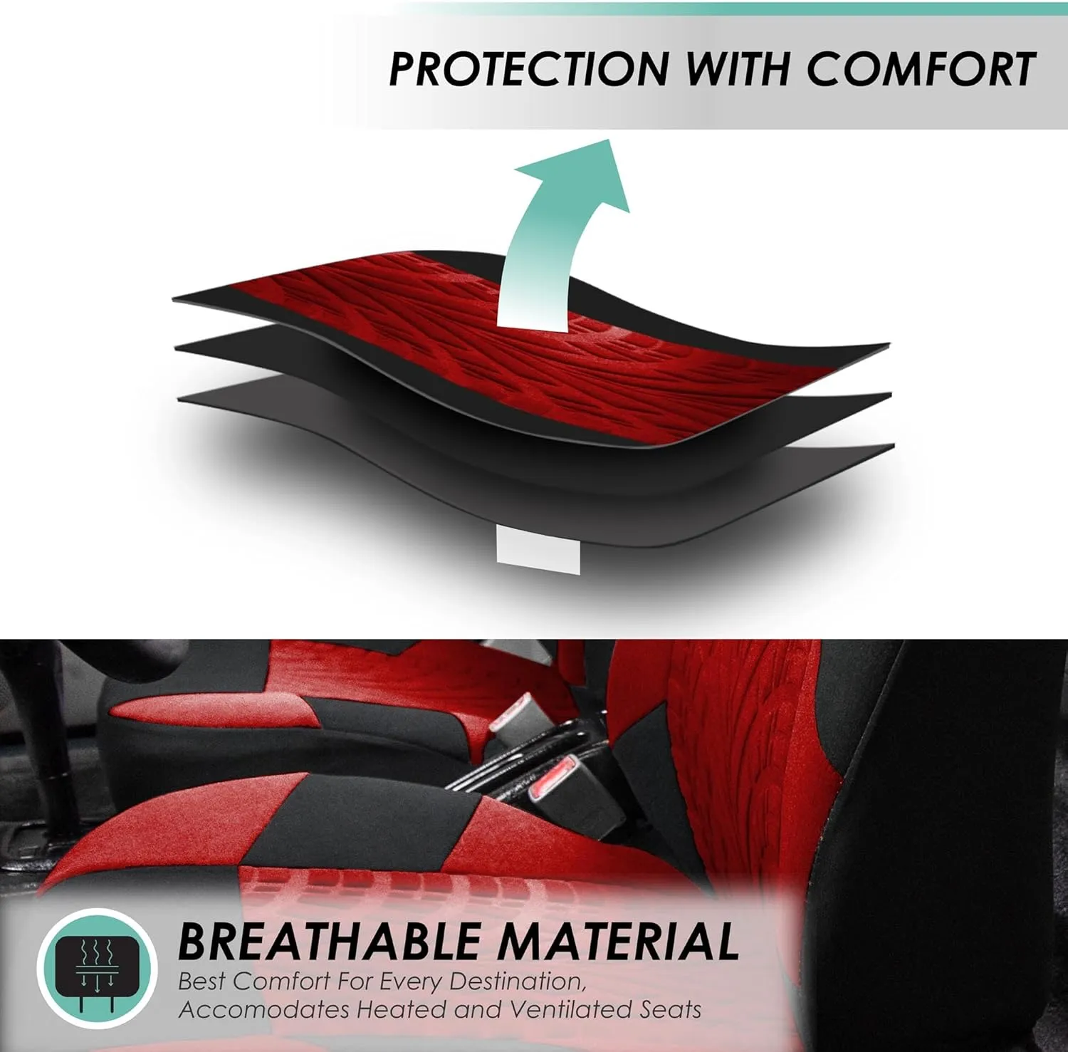 FH Group Three Row Set 7 Seater Red Travel Master Car Seat Covers, Airbag and Split Rear Car Seat Cover Universal Fit Interior Accessories for Cars Trucks & SUV Automotive Seat Covers