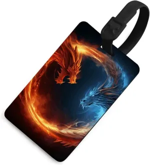Fire and Ice Dragons Luggage Tags Baggage Card Holder for Suitcases with Privacy Shield Travel Bag Name ID Tag for Men and Women Handbag Backpack Black-Style