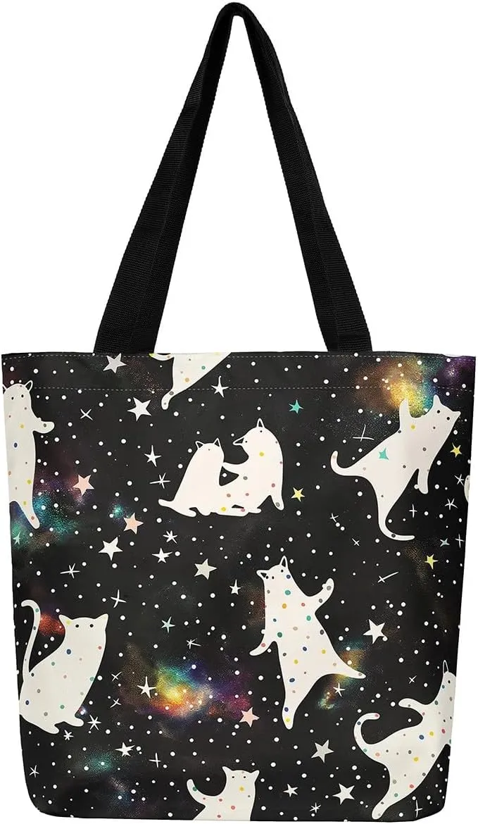 Flamingo Canvas Tote Bag,Woodland Animals Duffle Bag,Botanical Flowers Jungle Leaves Casual Reusable Handbag