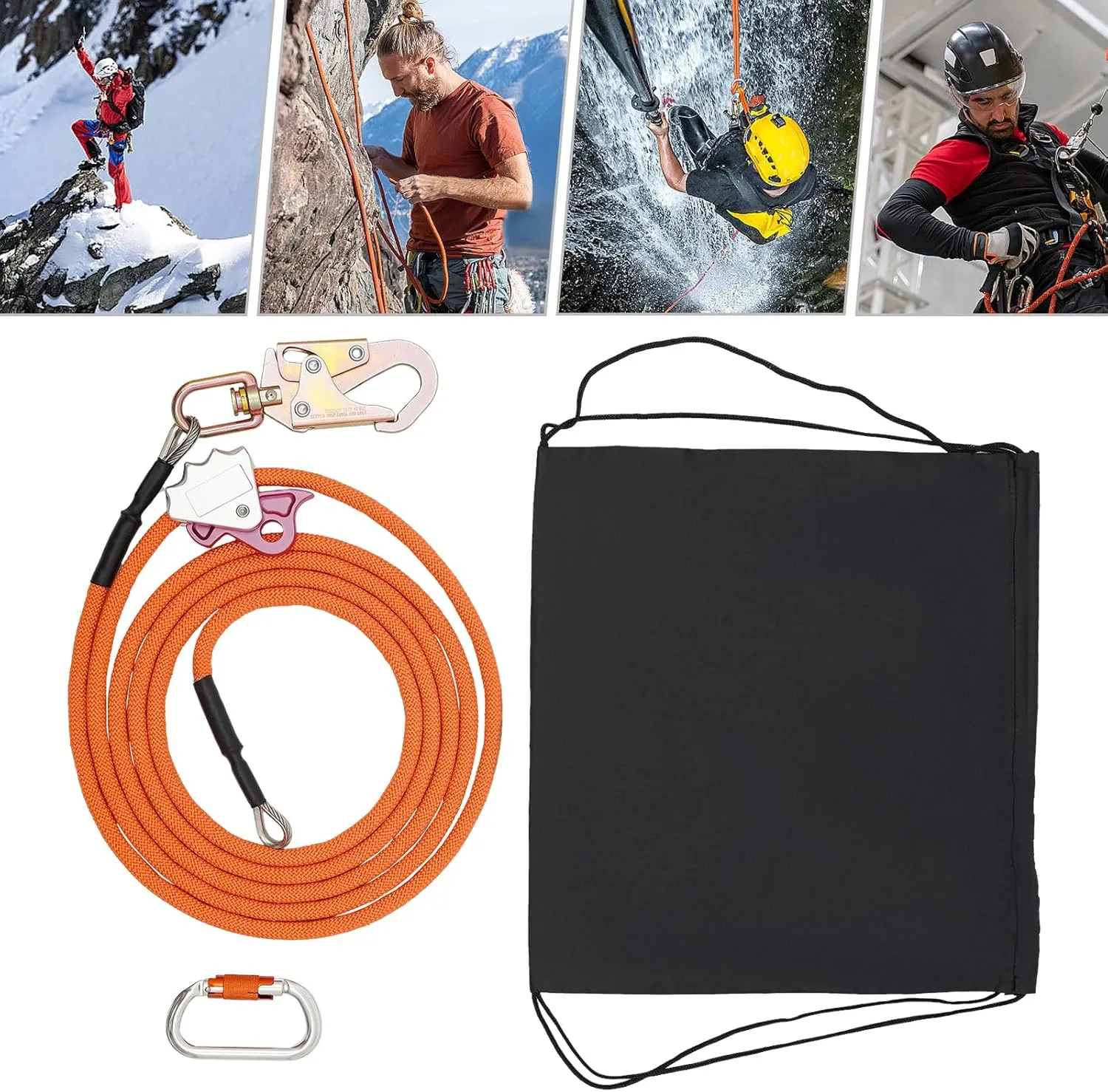 Flip Line, Steel Wire Core Flipline Kit for Climbing Tree 5/8''x12ft, Flip Line Kit with Triple Locking Carabiner & Storage Bag, Ideal for Climbing Lanyard, Lineman’s Belt and Rope