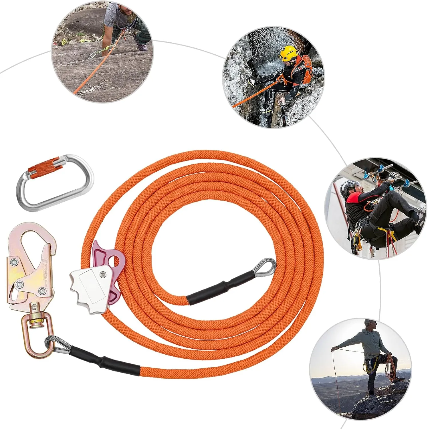 Flip Line, Steel Wire Core Flipline Kit for Climbing Tree 5/8''x12ft, Flip Line Kit with Triple Locking Carabiner & Storage Bag, Ideal for Climbing Lanyard, Lineman’s Belt and Rope