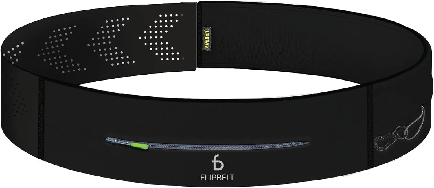 FlipBelt Adjustable Running Belt, Fitness and Running Fanny Pack for Women and Men, Non Chafing Waist Band Pack for Phone Keys Money, Moisture Wicking Storage Belt, USA Company
