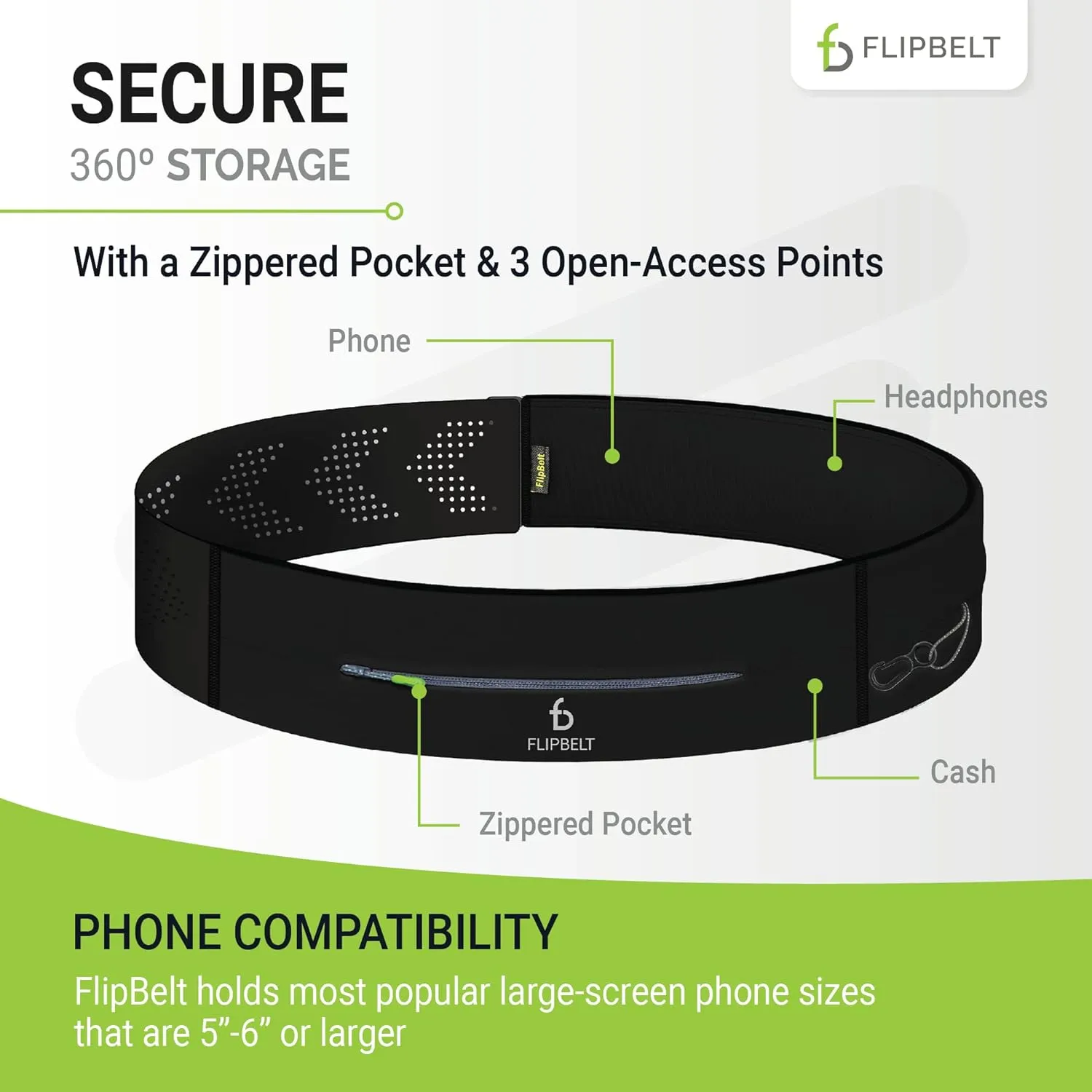 FlipBelt Adjustable Running Belt, Fitness and Running Fanny Pack for Women and Men, Non Chafing Waist Band Pack for Phone Keys Money, Moisture Wicking Storage Belt, USA Company