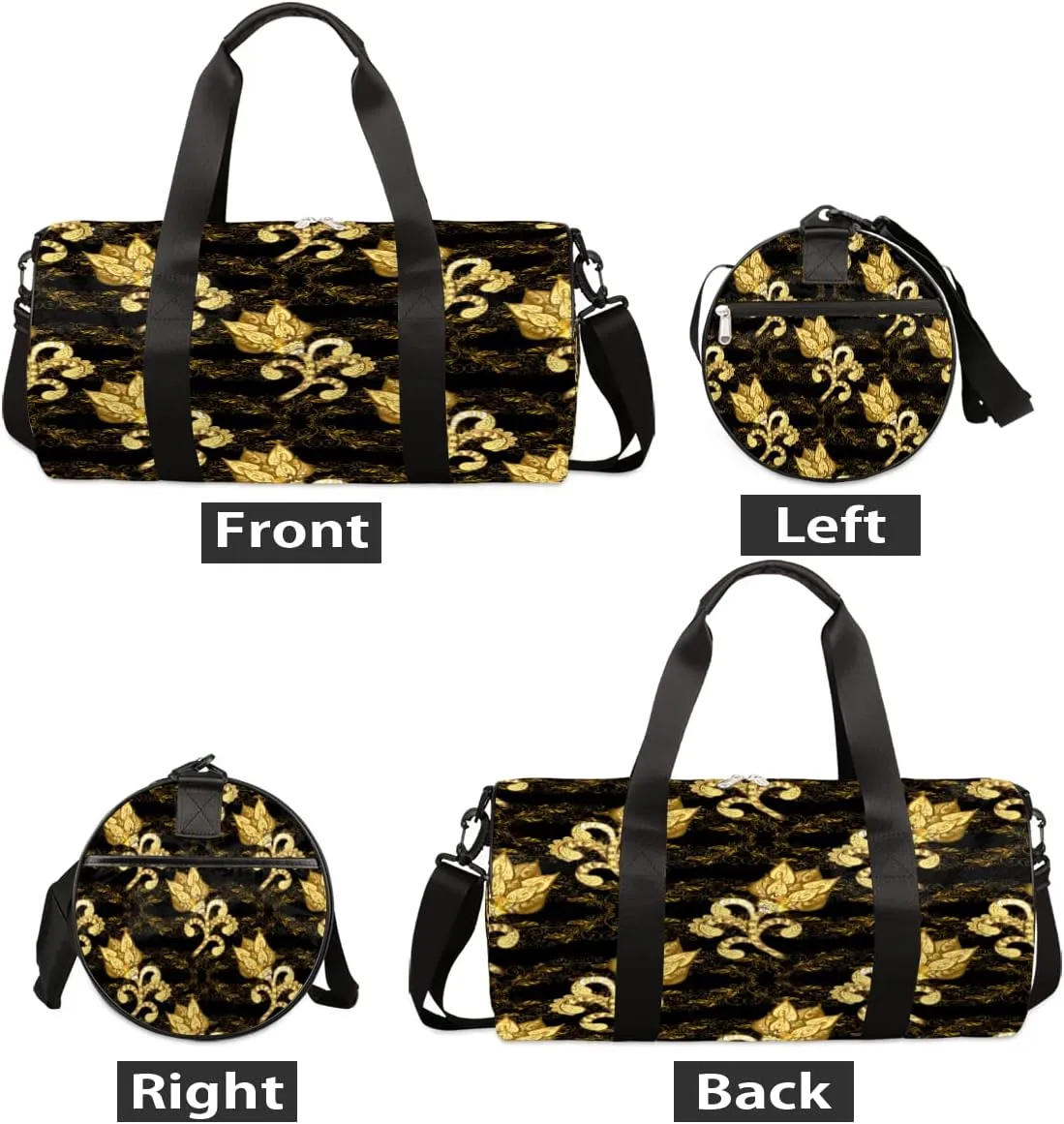 Flower Gold Black Gym Bag Small Gym Duffel Bags for Men Women Overnight Weekender Bag Lightweight Sport Duffle Bag Carry On Gymbag